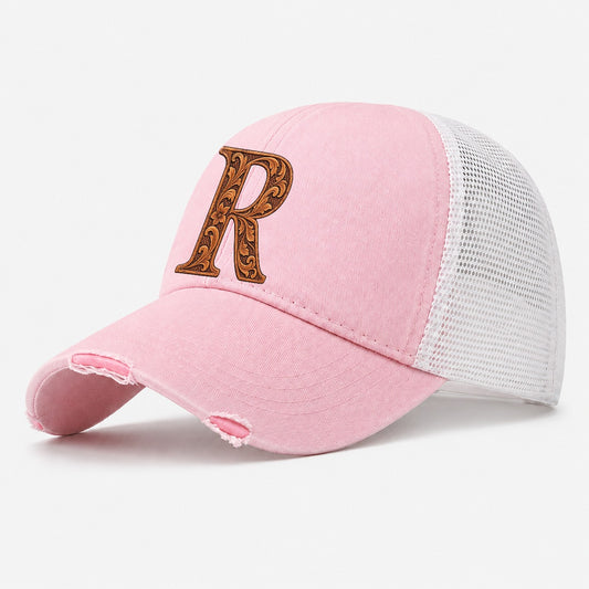 Tooled Leather R Monogram Washed Trucker Hat – Light Pink