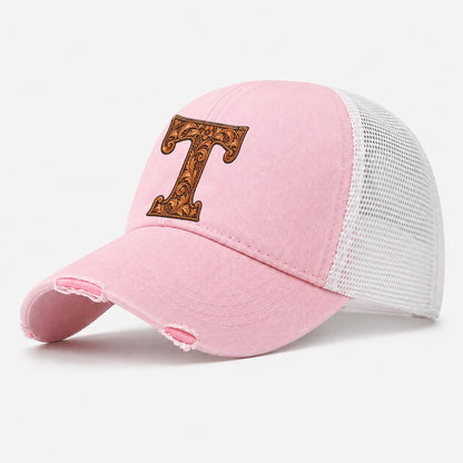 Tooled Leather T Monogram Washed Trucker Hat – Light Pink