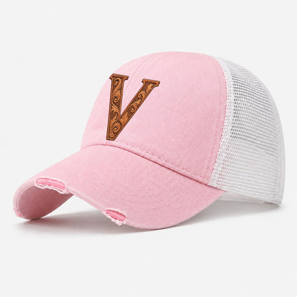 Tooled Leather V Monogram Washed Trucker Hat – Light Pink