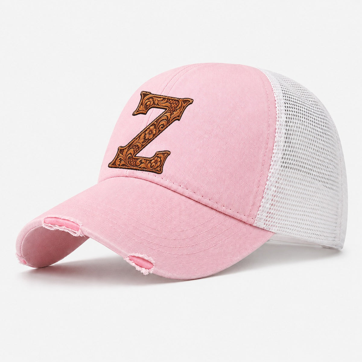 Tooled Leather Z Monogram Washed Trucker Hat – Light Pink