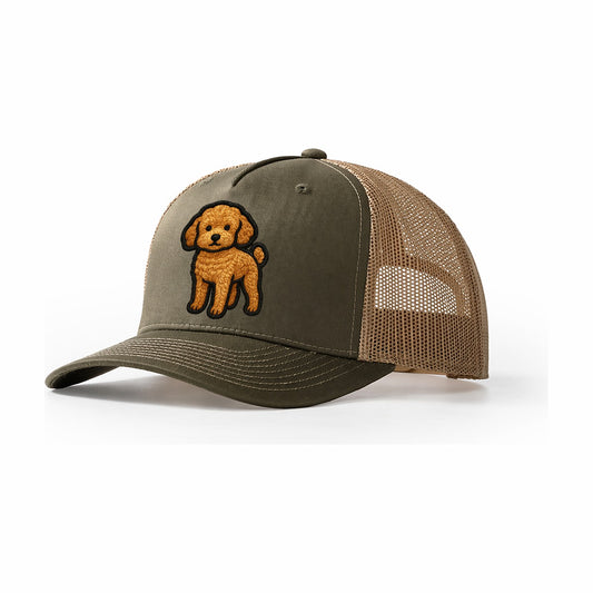 Toy Poodle Trendy Miniature Design With Thick Black Outline Trucker Hat – Olive-Khaki