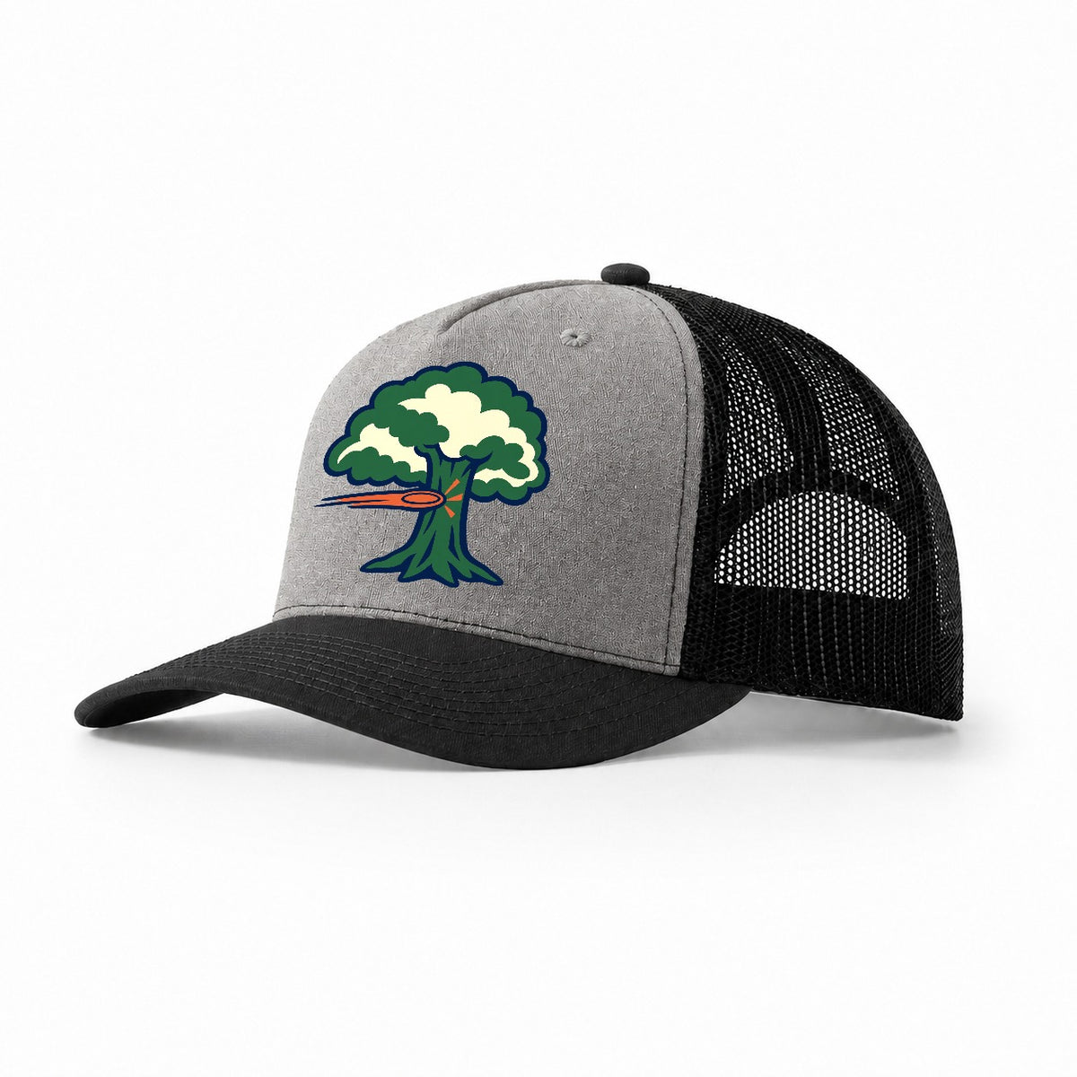 Tree Impact Diagram Disc Golf Trucker Hat – Grey Black