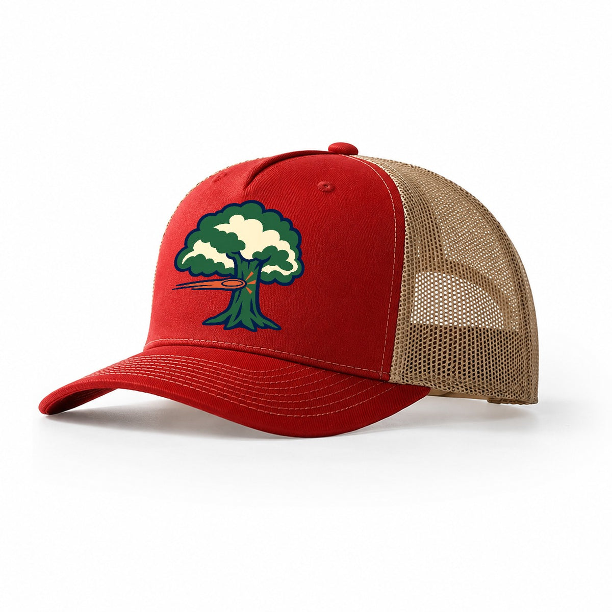 Tree Impact Diagram Disc Golf Trucker Hat – Red Khaki