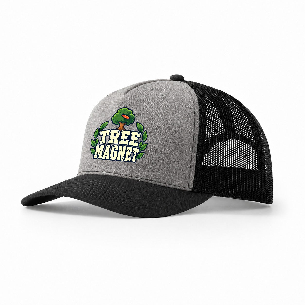 Tree Magnet Disc Golf Trucker Hat – Grey Black