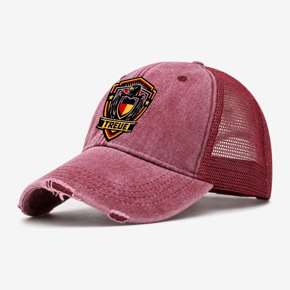 Treue Crest Washed Trucker Hat – Wine Red