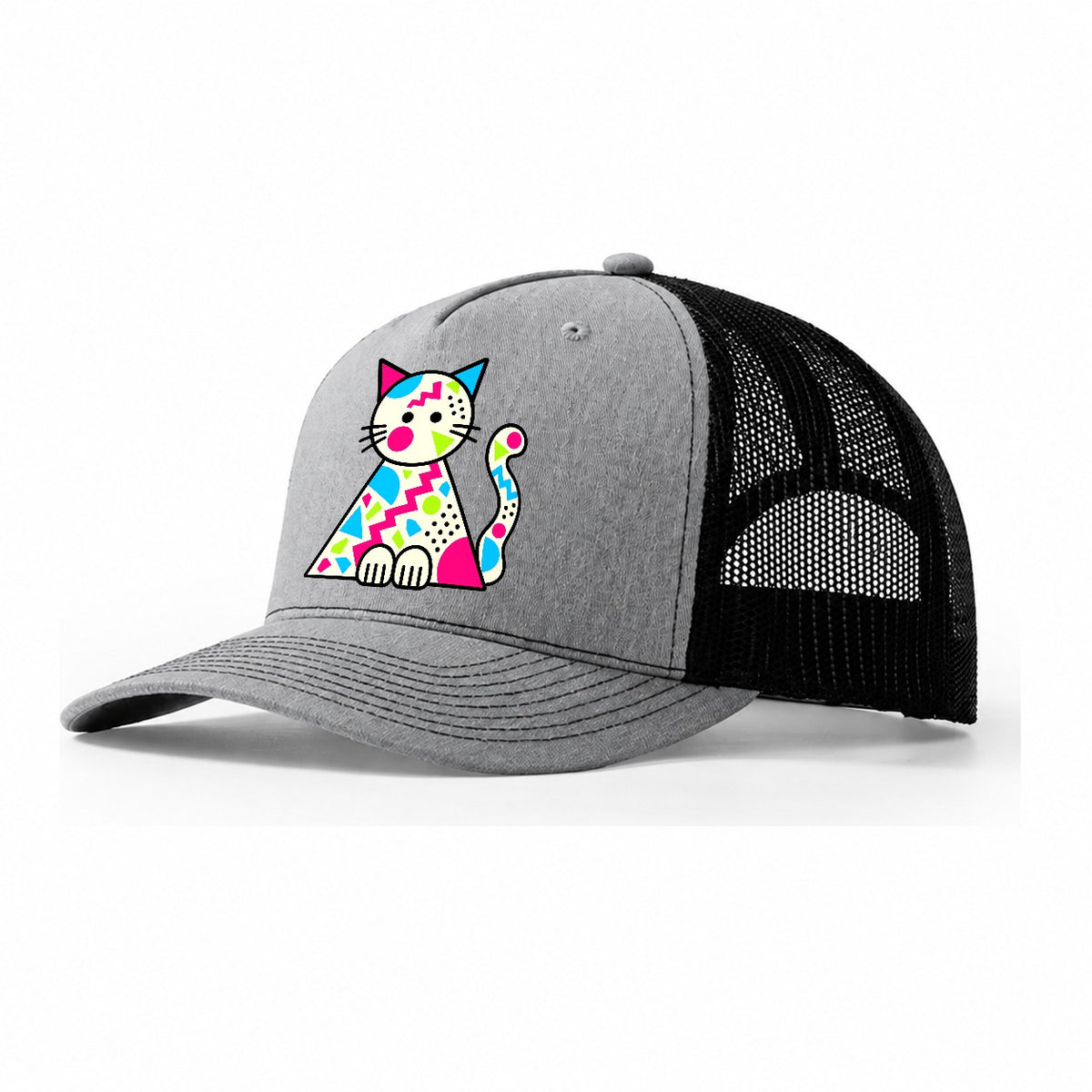 Triangle Cat Crazy Styles Trucker Hat – Sport Grey Black