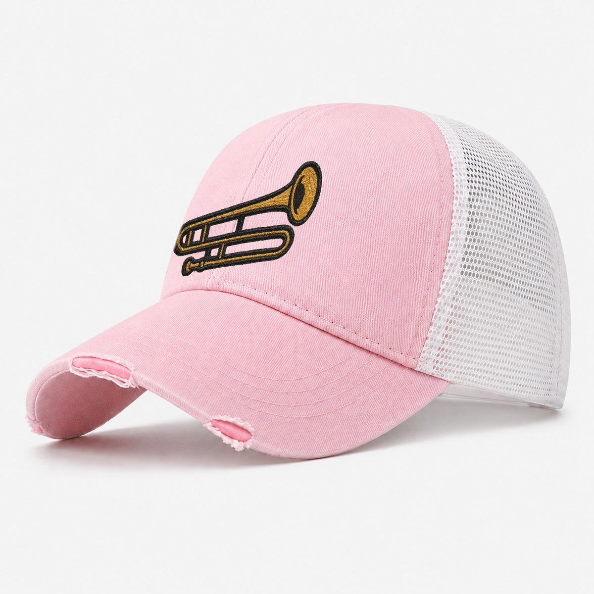 Trombone Brass Trombone With Slide And Bell Washed Trucker Hat – Light Pink