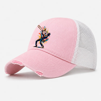 Trombone Icon Music Instruments Washed Trucker Hat – Light Pink
