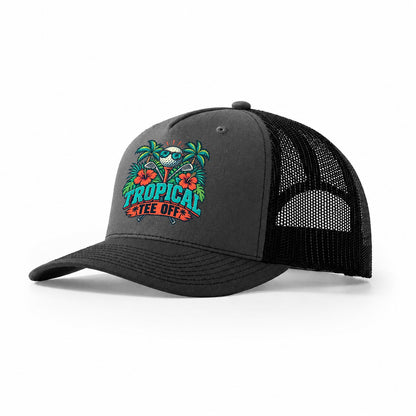 Tropical Tee Off Golf Life Trucker Hat – Dark Grey Black