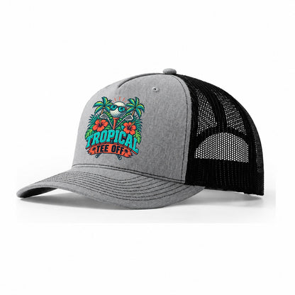 Tropical Tee Off Golf Life Trucker Hat – Sport Grey Black