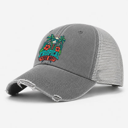 Tropical Tee Off Golf Life Washed Trucker Hat – Grey