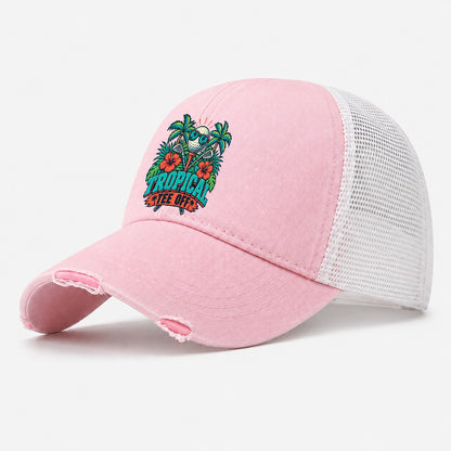 Tropical Tee Off Golf Life Washed Trucker Hat – Light Pink