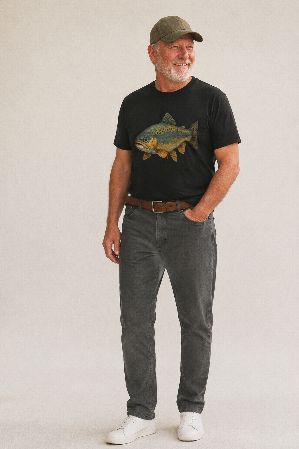Trout Tales Headwear Classic T-shirt – studio model photo