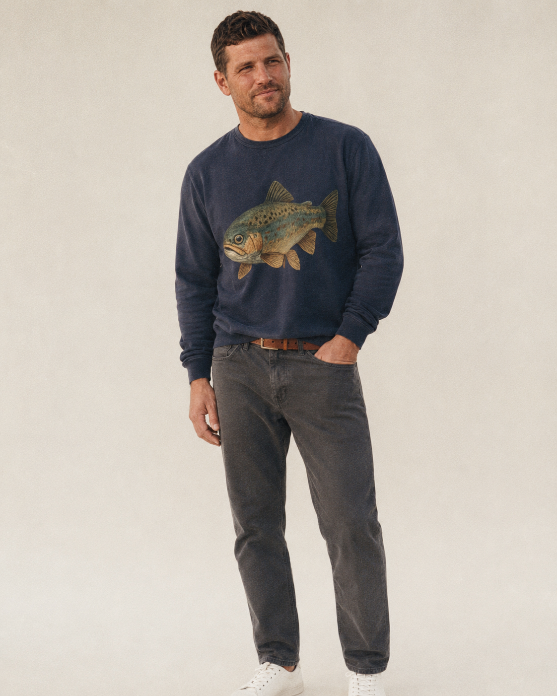 Trout Tales Headwear Fleece Sweatshirt – studio model photo