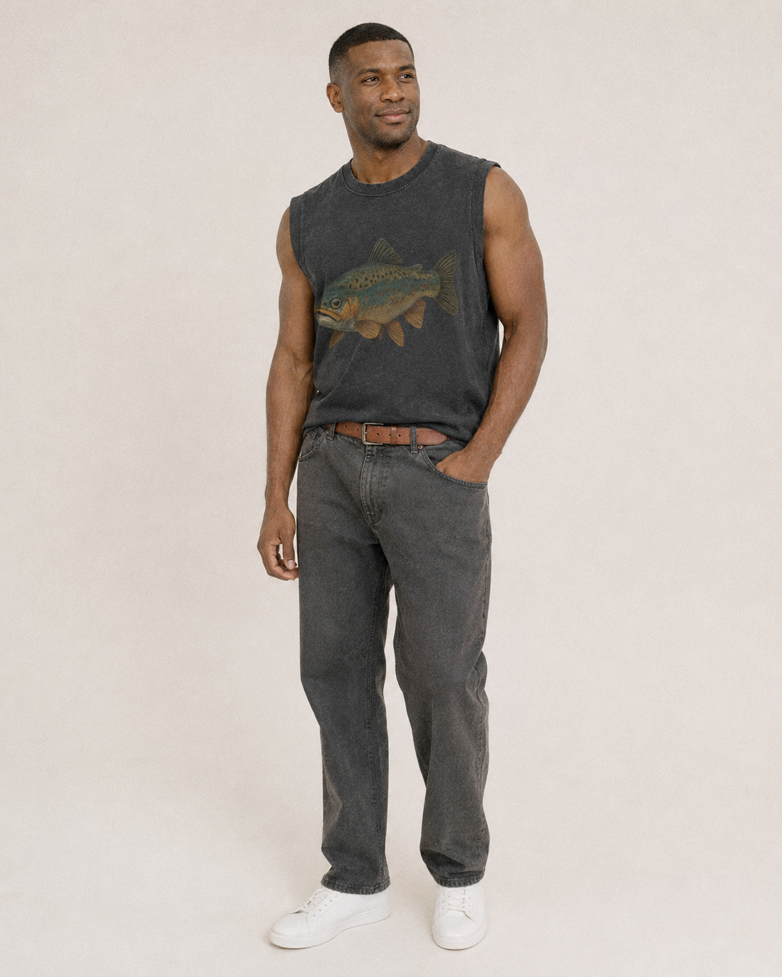 Trout Tales Headwear Vintage Washed Tank – studio model photo