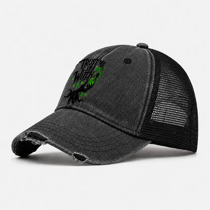 Trust Me I Am A Witch Slogan Witch Magic Washed Trucker Hat – Black