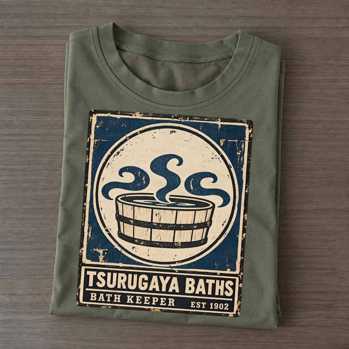 Tsurugaya Bath House Noren Trade Co Classic T-shirt – Army Green