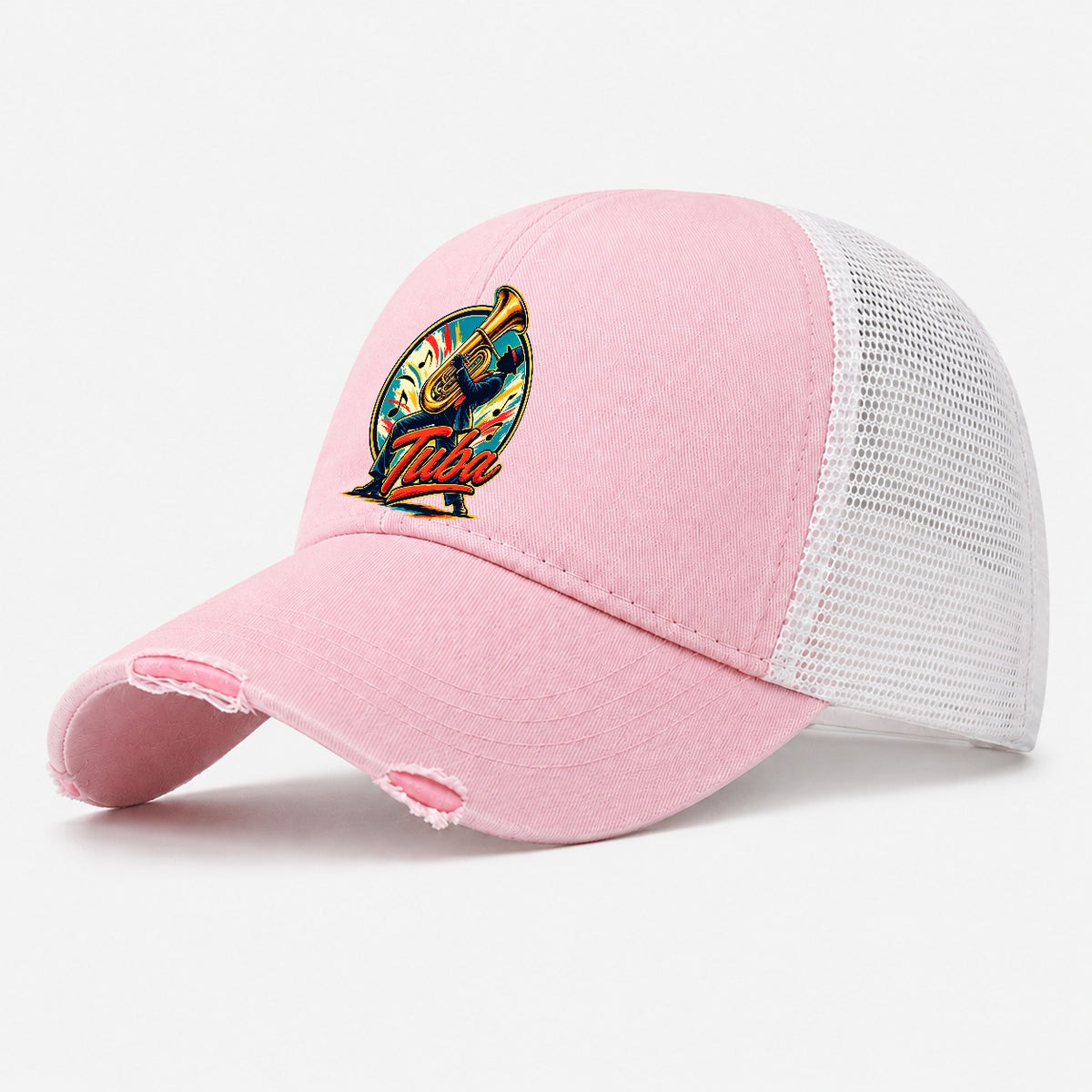 Tuba Crest Music Instruments Washed Trucker Hat – Light Pink