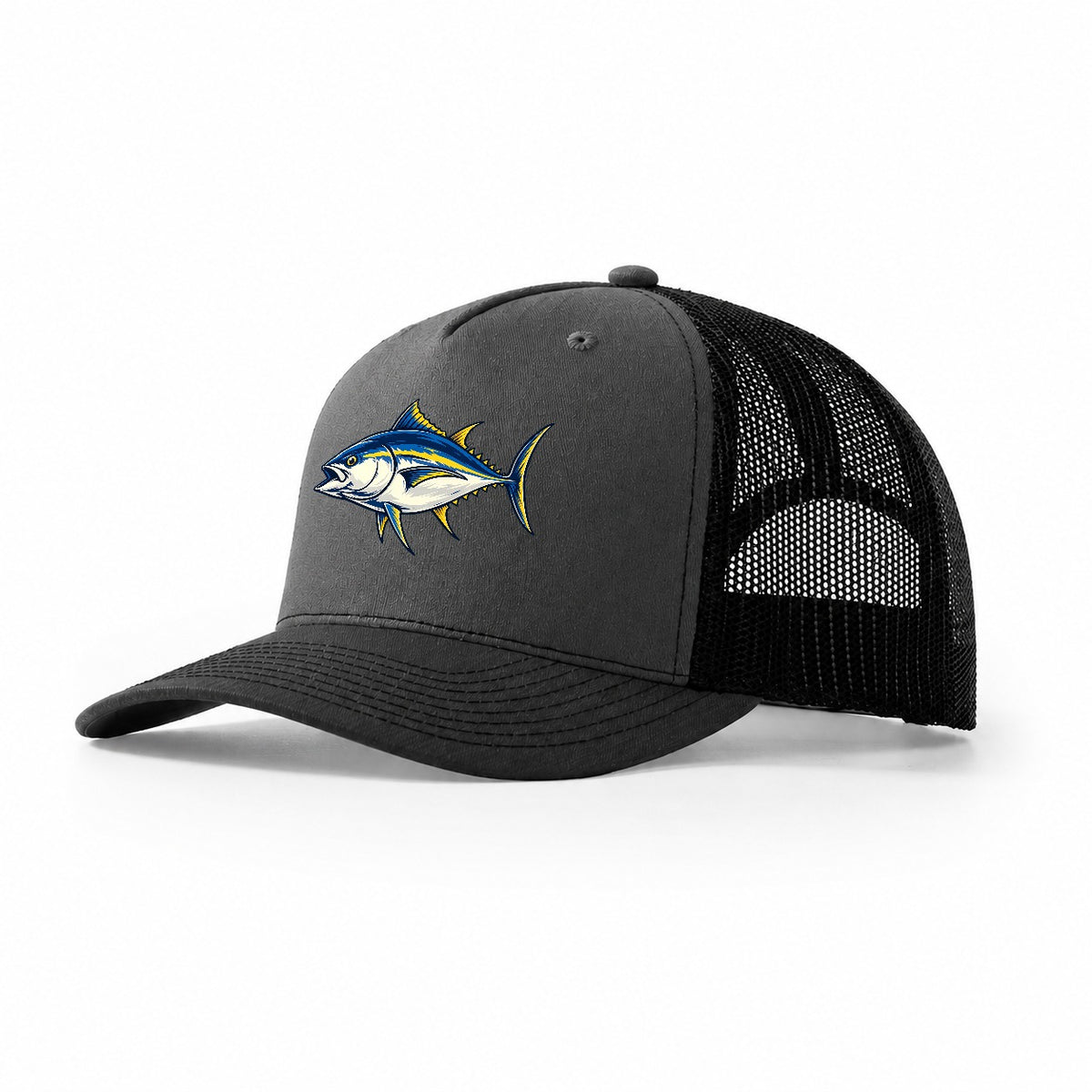Tuna Silhouette Fishing Elegant Trucker Hat – Dark Grey Black