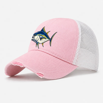 Tuna Silhouette Fishing Elegant Washed Trucker Hat – Light Pink