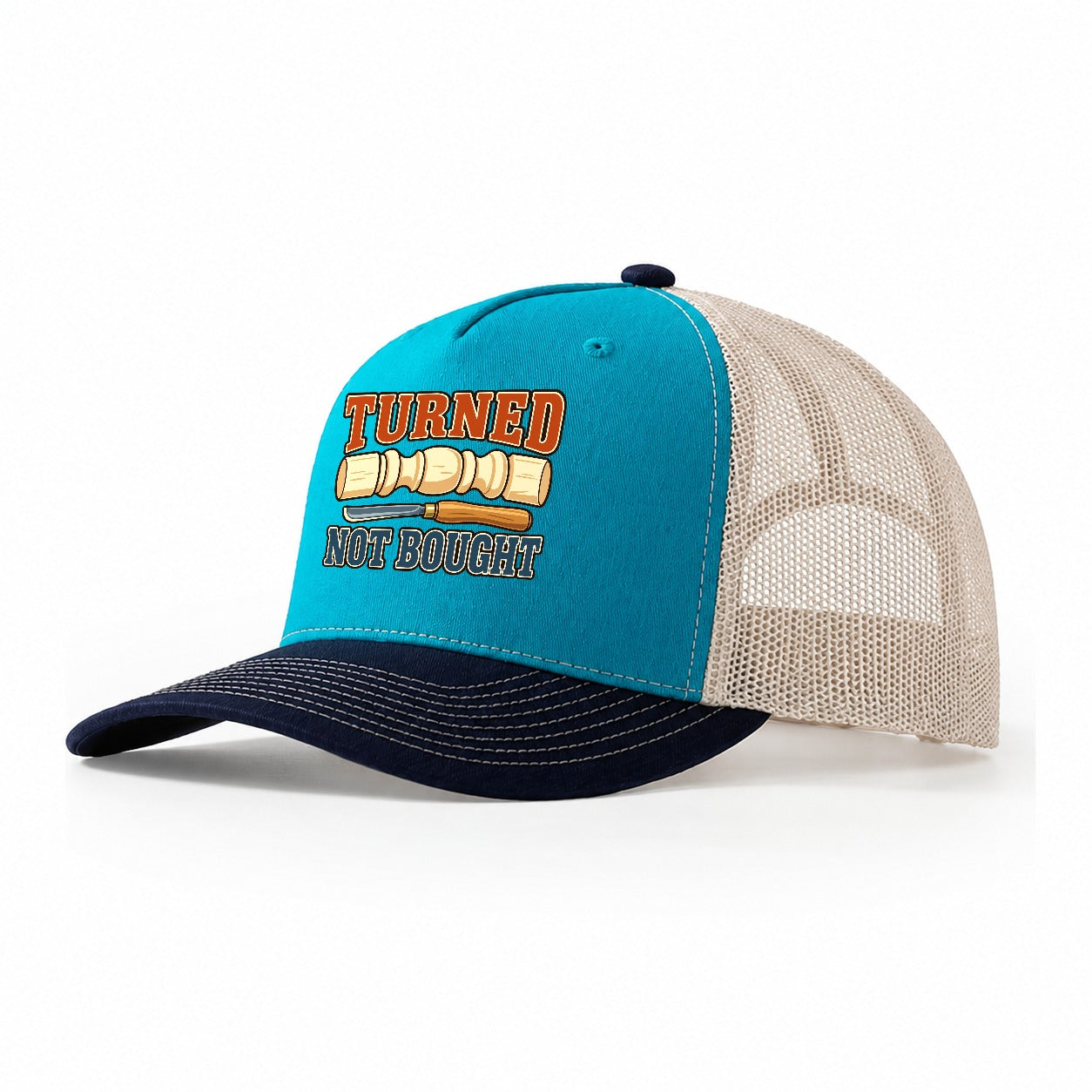 Turned Not Bought Woodworking Trucker Hat – Teal Navy