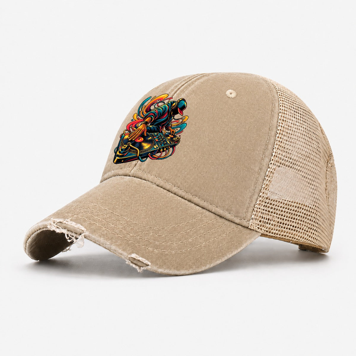 Turntables Icon Music Instruments Washed Trucker Hat – Khaki
