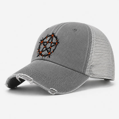 Twig Bound Pentacle Witch Magic Washed Trucker Hat – Grey