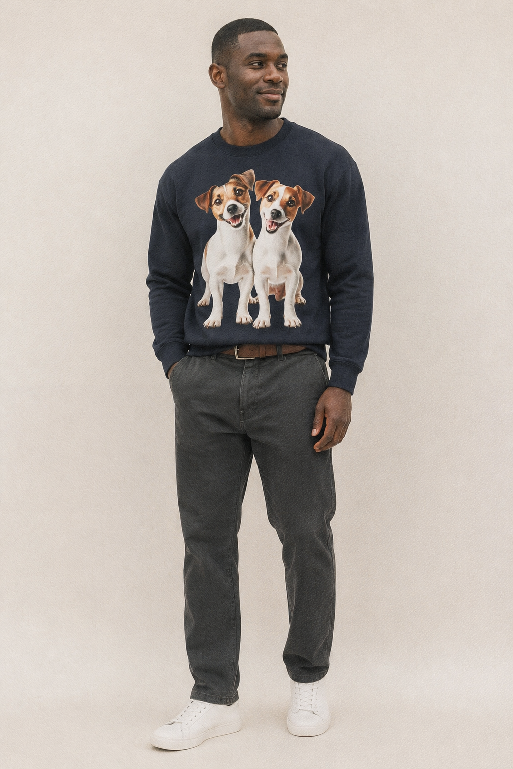Two Jack Russels Fleece Sweatshirt – studio model photo