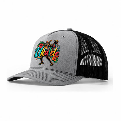 Ukulele Wordmark Music Instruments Trucker Hat – Sport Grey Black