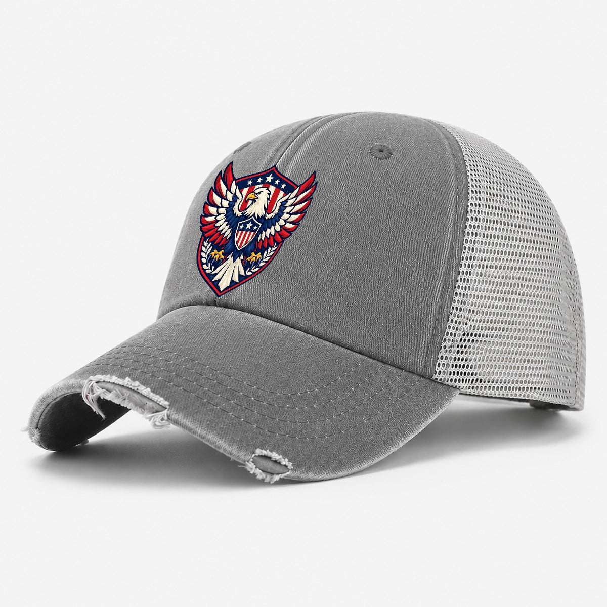 United States Minimal Emblem Country Logos Washed Trucker Hat – Grey