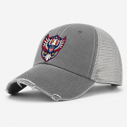 United States Minimal Emblem Country Logos Washed Trucker Hat – Grey