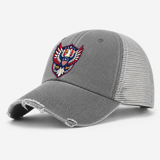 United States Minimal Emblem Country Logos Washed Trucker Hat – Grey