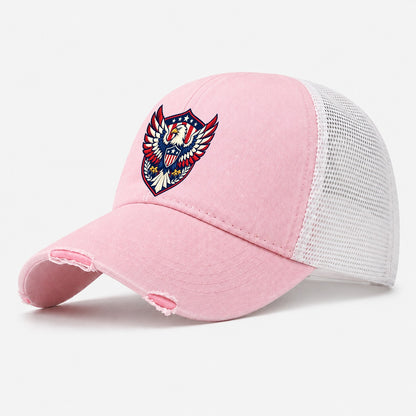 United States Minimal Emblem Country Logos Washed Trucker Hat – Light Pink