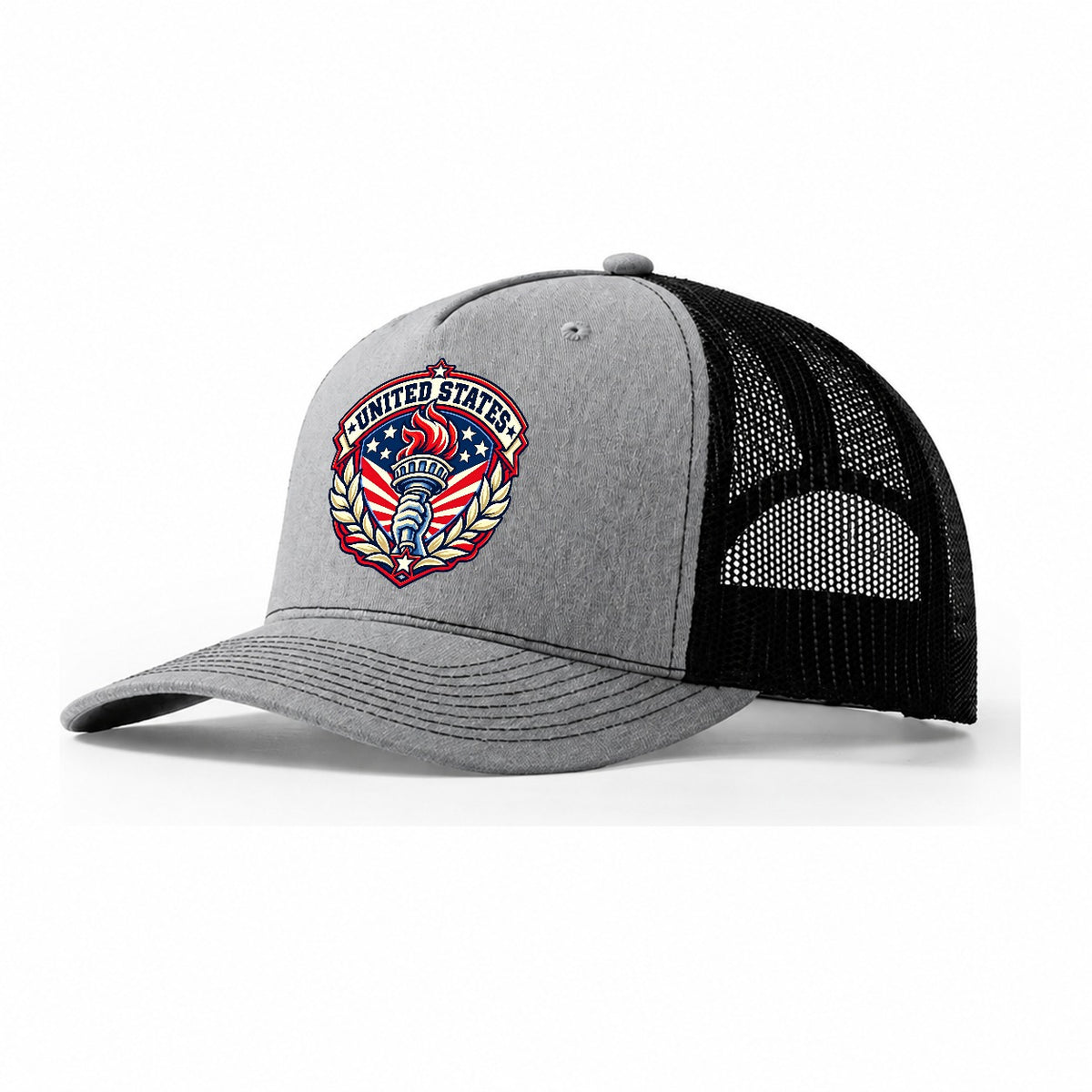 United States Retro Badge Country Logos Trucker Hat – Sport Grey Black