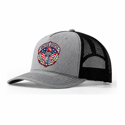United States Retro Badge Country Logos Trucker Hat – Sport Grey Black