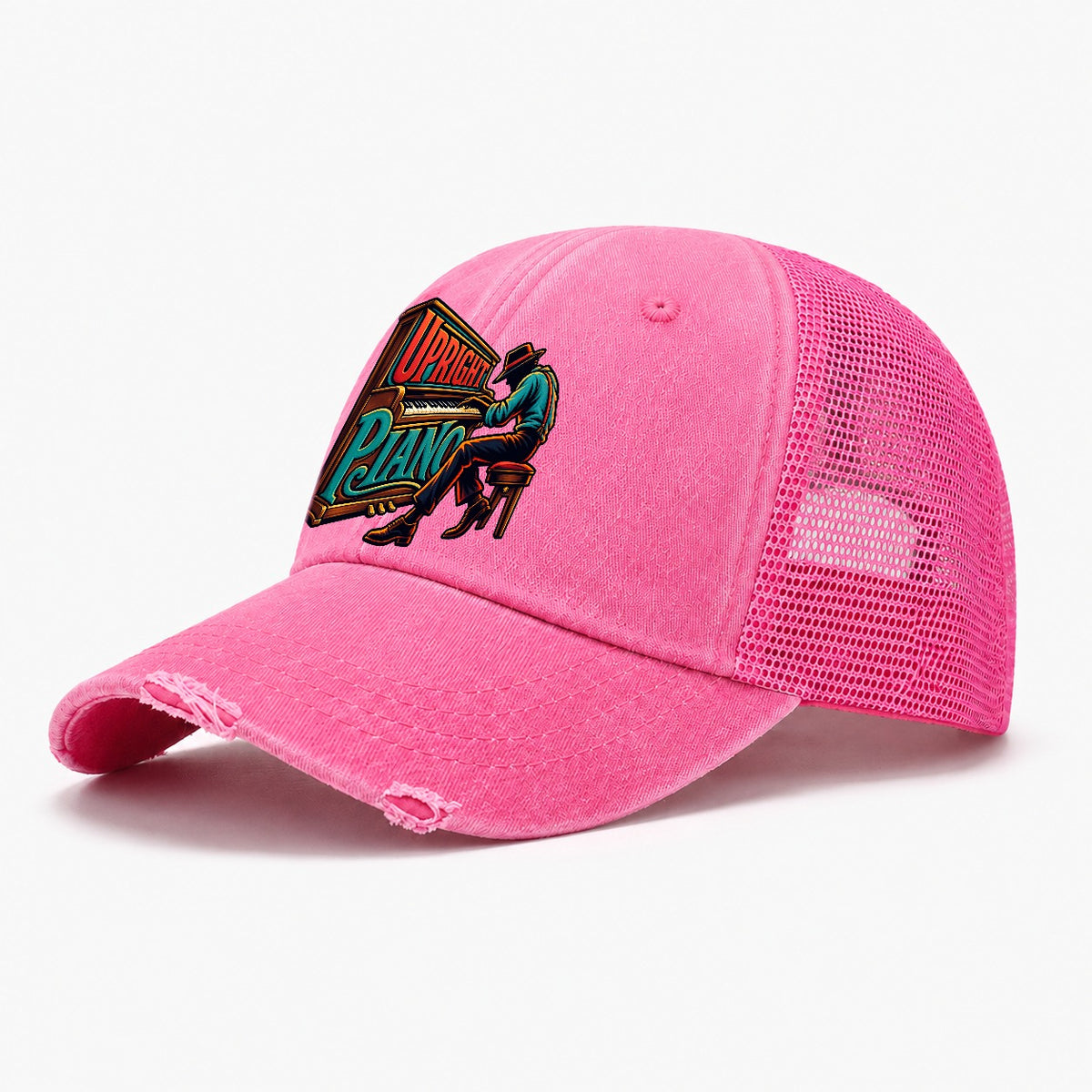 Upright Piano Wordmark Music Instruments Washed Trucker Hat – Rose