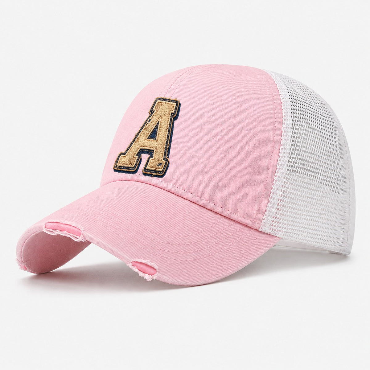Varsity Chenille A Monogram Washed Trucker Hat – Light Pink