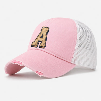 Varsity Chenille A Monogram Washed Trucker Hat – Light Pink