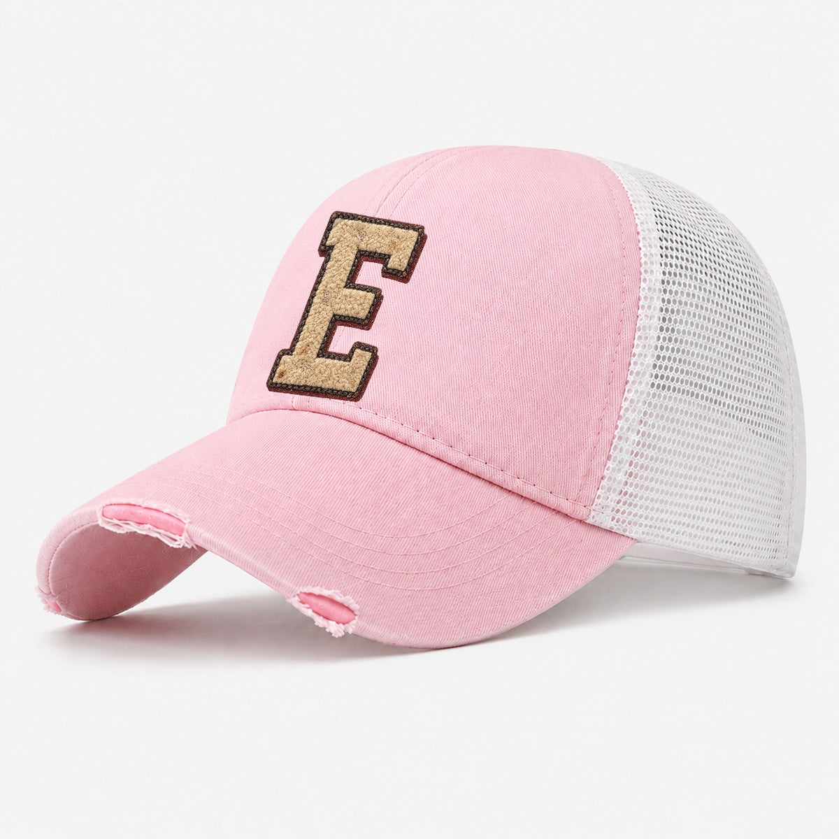 Varsity Chenille E Monogram Washed Trucker Hat – Light Pink