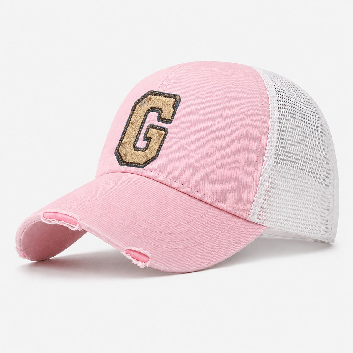 Varsity Chenille G Monogram Washed Trucker Hat – Light Pink