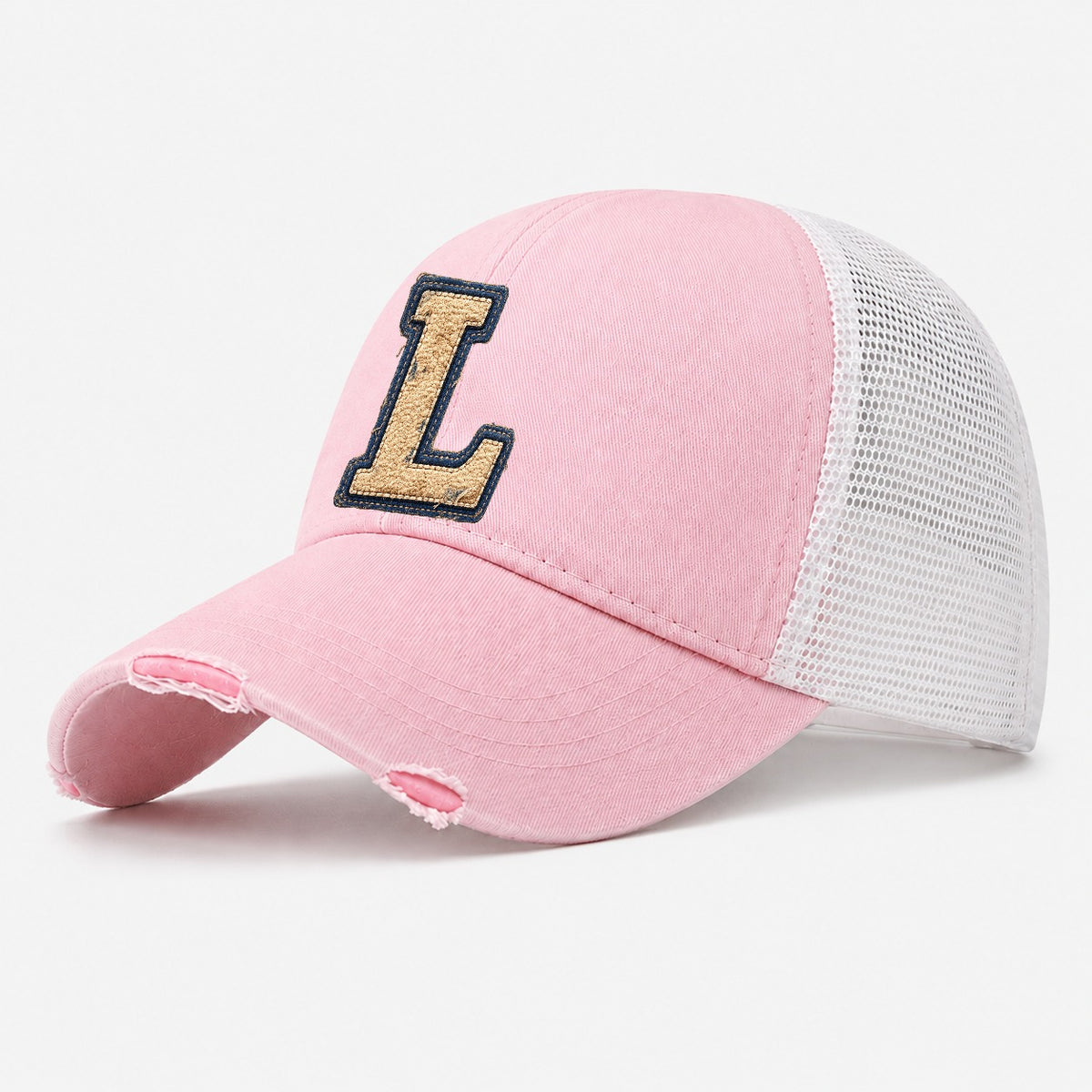 Varsity Chenille L Monogram Washed Trucker Hat – Light Pink