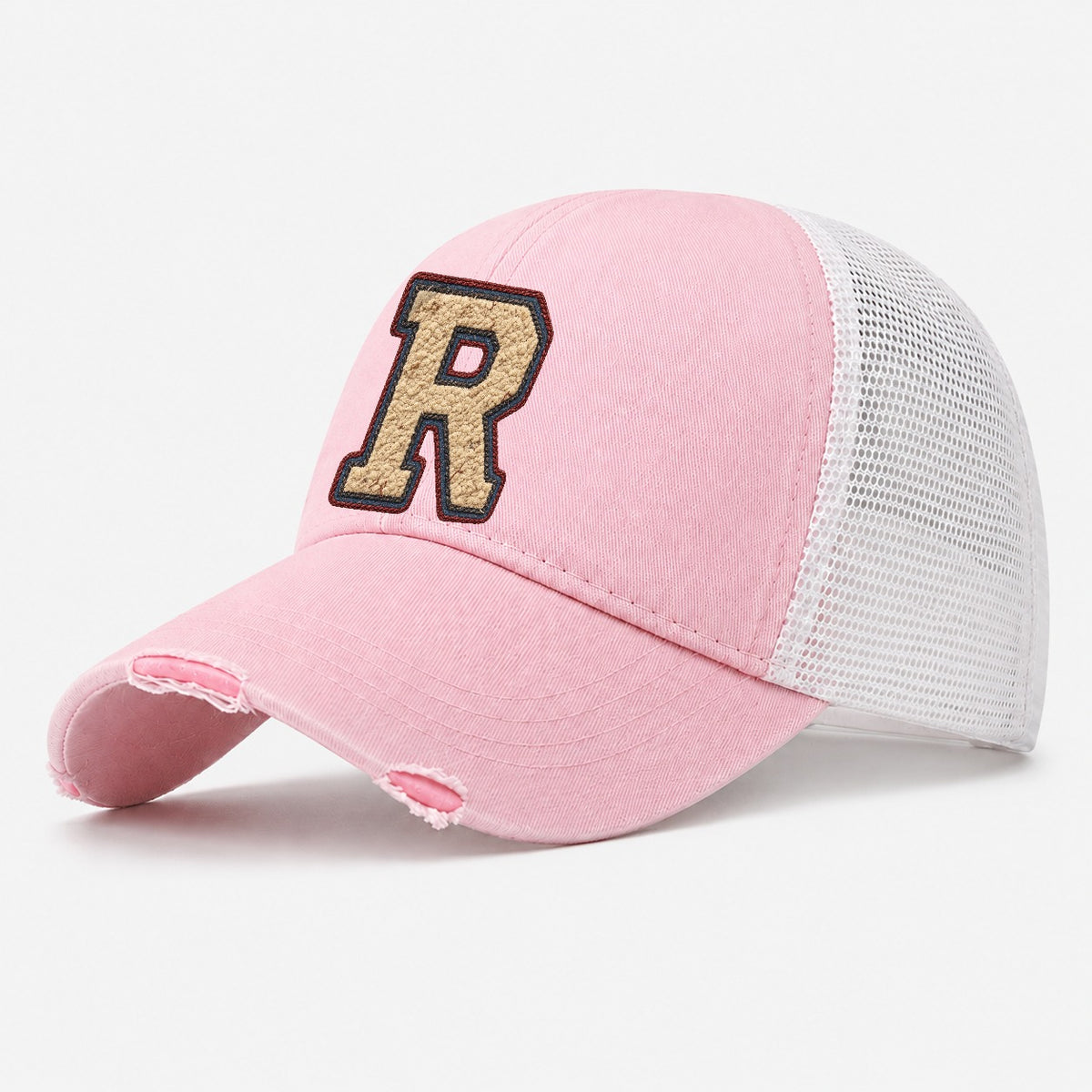 Varsity Chenille R Monogram Washed Trucker Hat – Light Pink