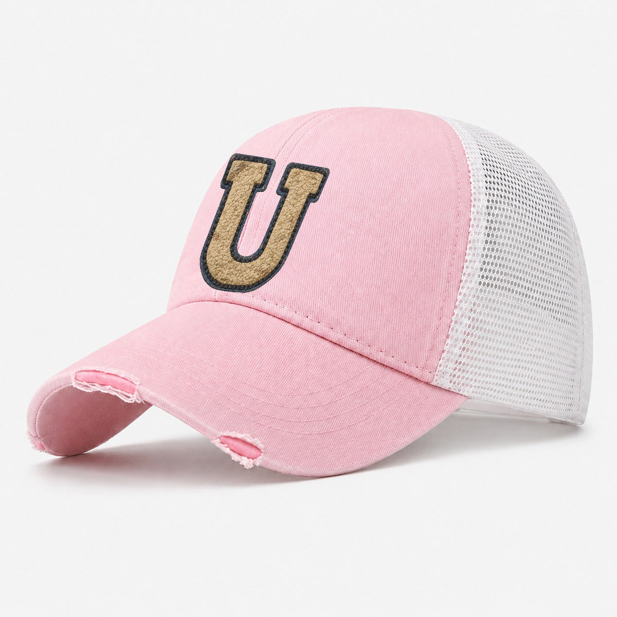 Varsity Chenille U Monogram Washed Trucker Hat – Light Pink