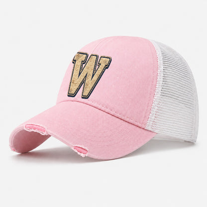 Varsity Chenille W Monogram Washed Trucker Hat – Light Pink