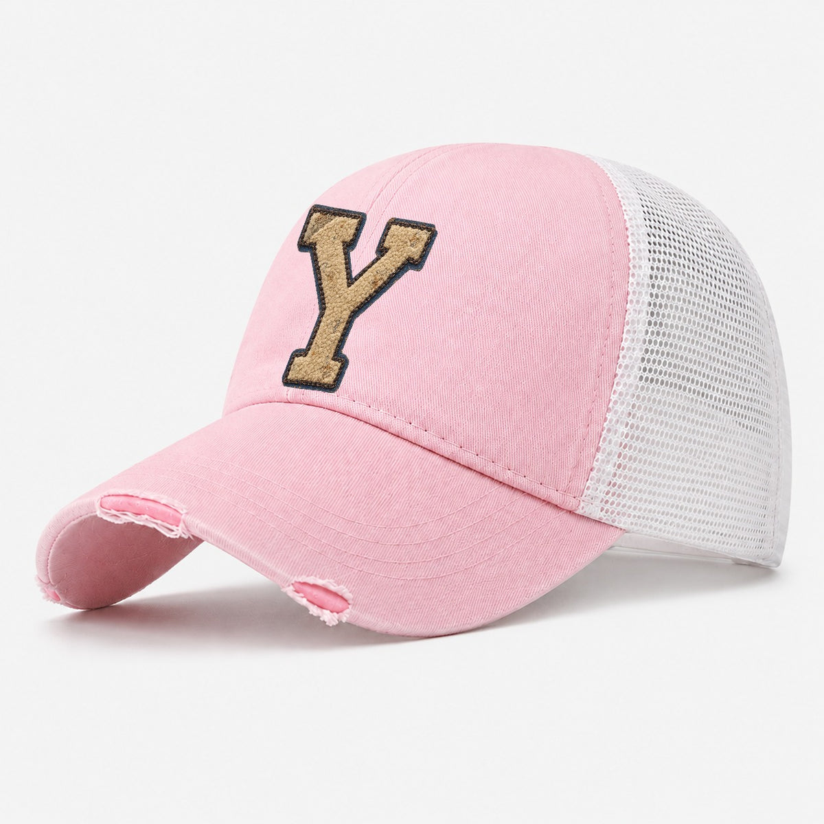 Varsity Chenille Y Monogram Washed Trucker Hat – Light Pink