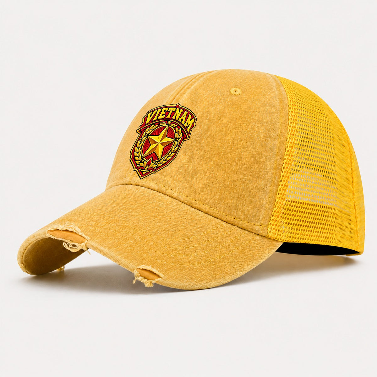Vietnam Retro Badge Country Logos Washed Trucker Hat – Yellow