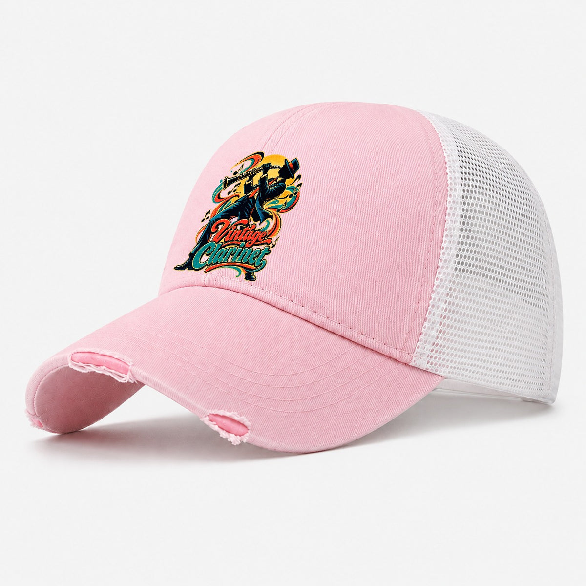 Vintage Clarinet Music Instruments Washed Trucker Hat – Light Pink