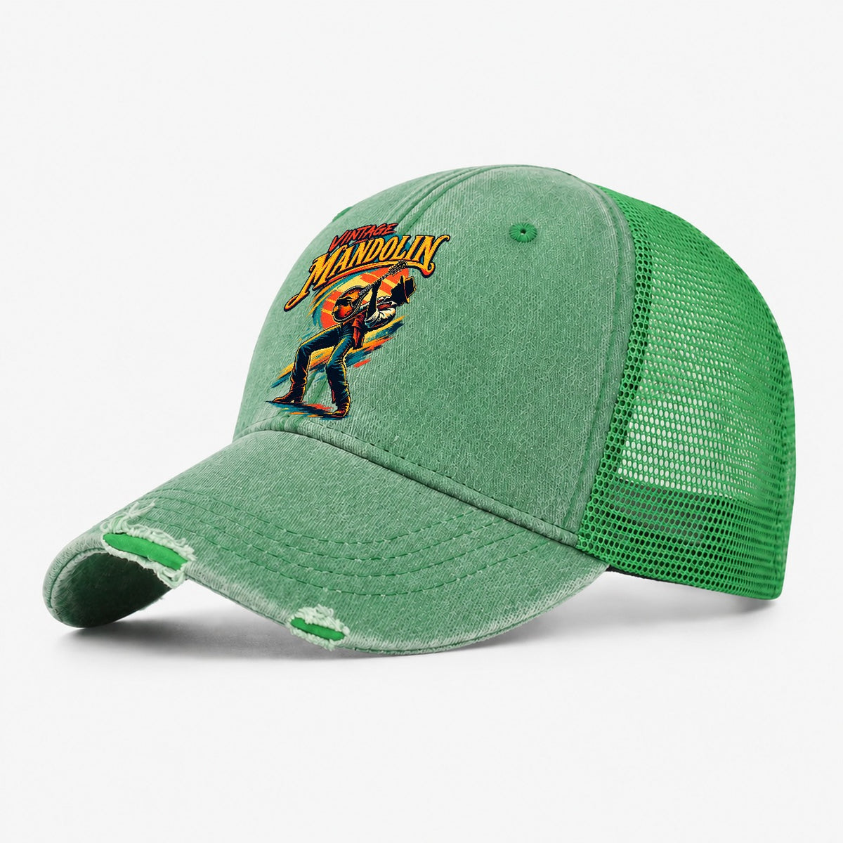 Vintage Mandolin Music Instruments Washed Trucker Hat – Ink Green