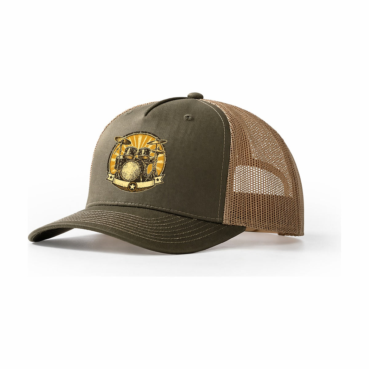 Vintage Sunburst Drum Kit Trucker Hat – Olive Khaki