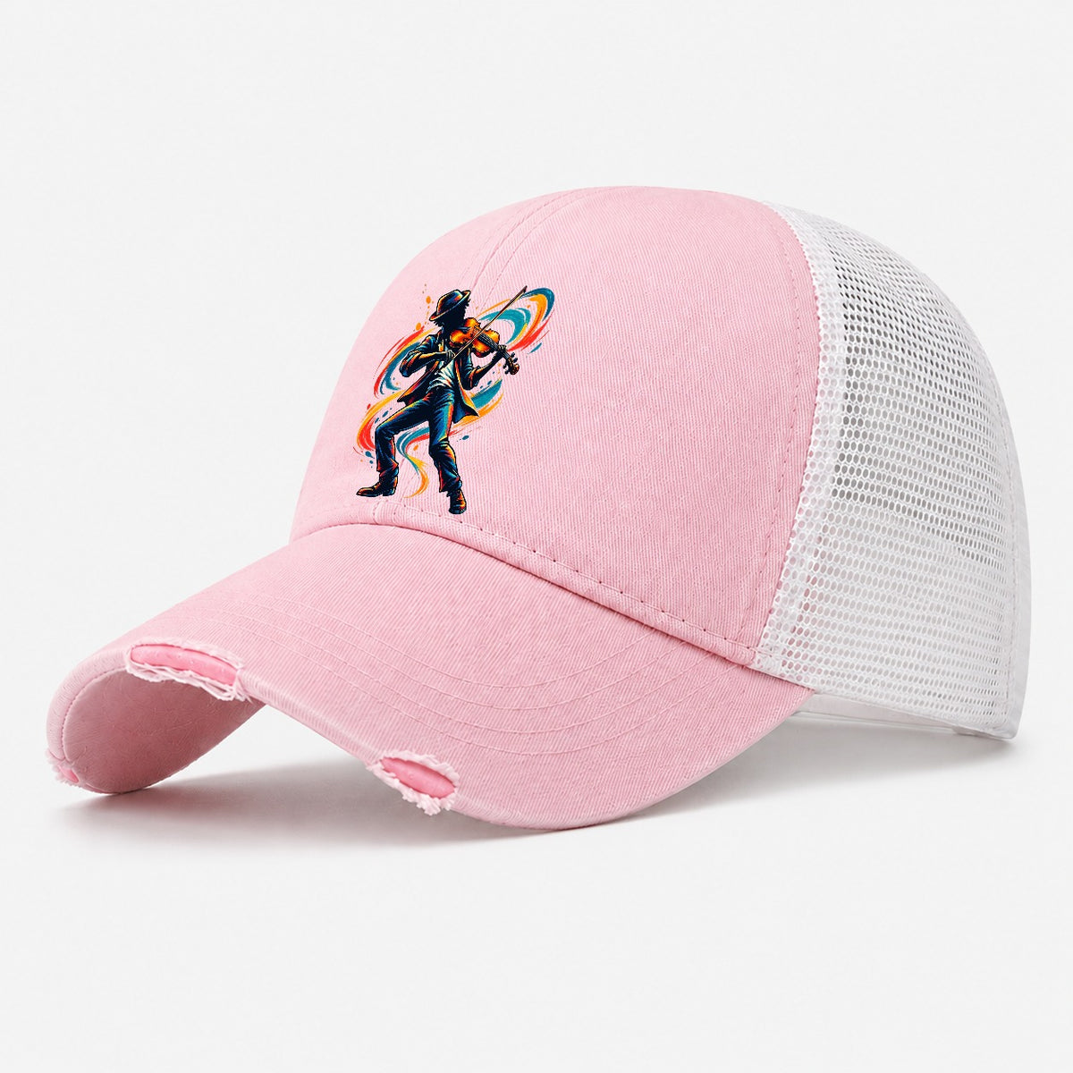 Violin Icon Music Instruments Washed Trucker Hat – Light Pink